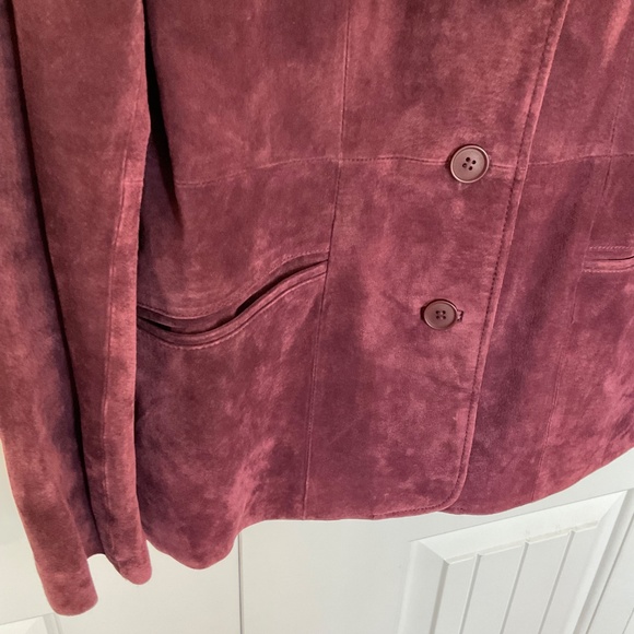 Vintage Atelier by B. Thomas wine burgundy suede leather blazer jacket Sz Small - Picture 12 of 16